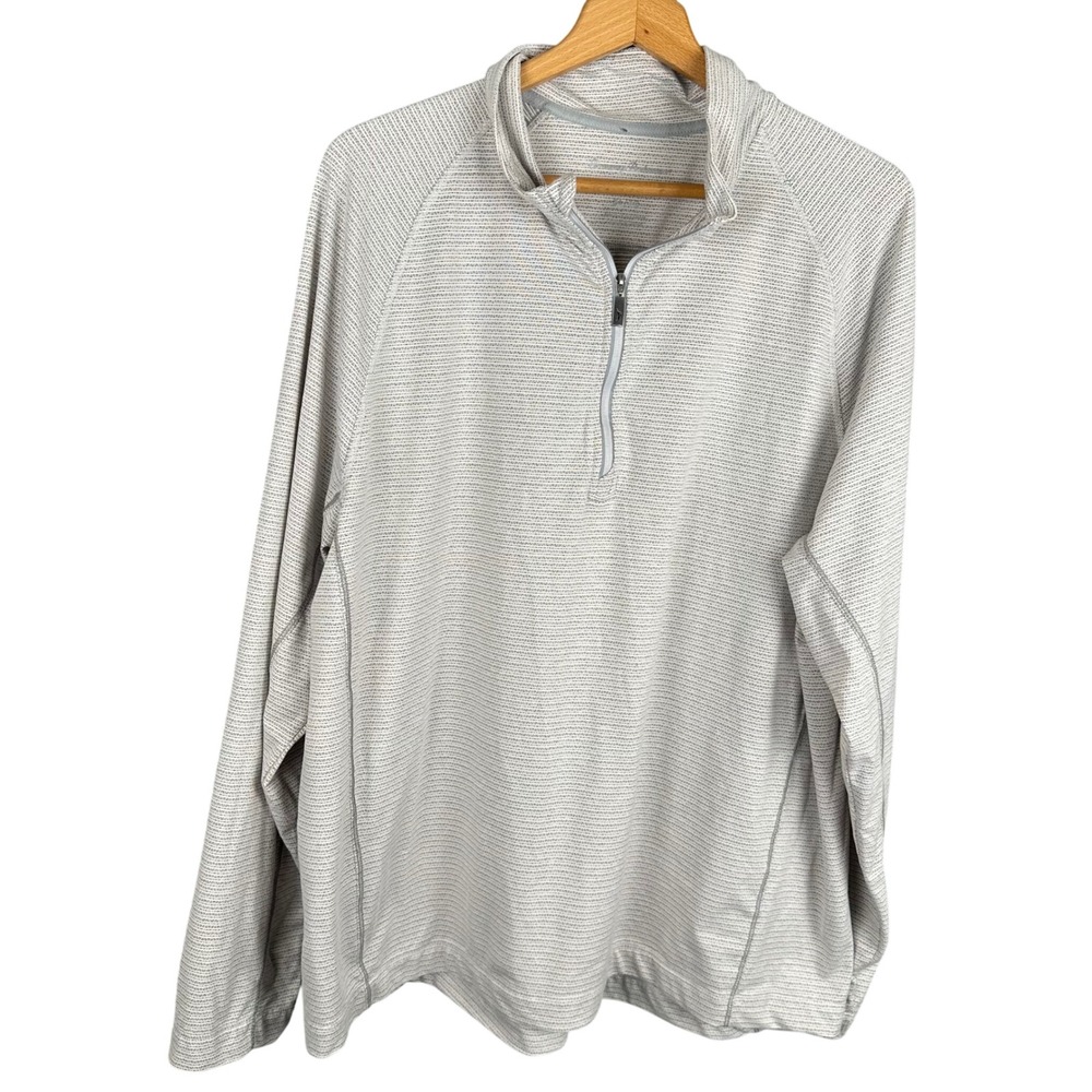 Tommy Bahama Men XL IslandZone 1/4 Zip Pullover Gray White Textured Stripe Shirt